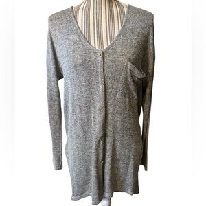 Lush Cardigan Small Heather Gray Knit Sweater Button-Up Chest Pocket High-Low